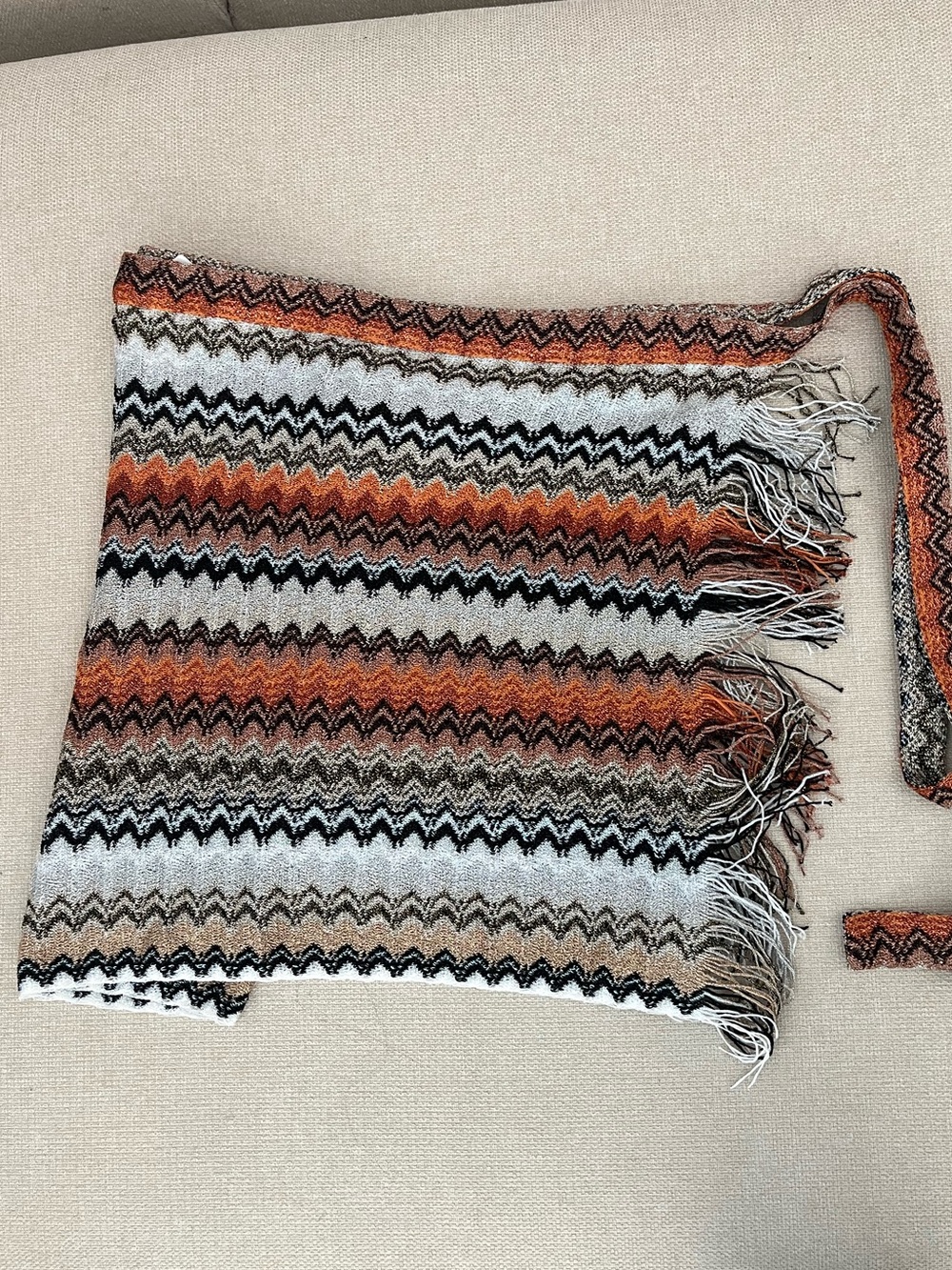 Missoni Mare Orange, Black & Cream Zigzag Knit Pareo